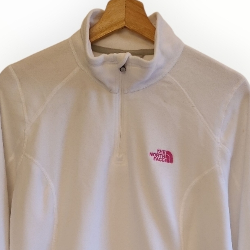 The North Face Polartec Classic 1/4 Zip Fleece Pullover Jacket White Pink Cancer - Picture 7 of 17